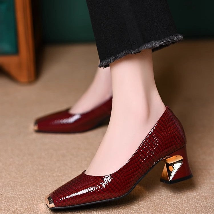 【35-42】Nowe francuskie buty z grubymi obcasami i fakturą, płytkie otwarcie